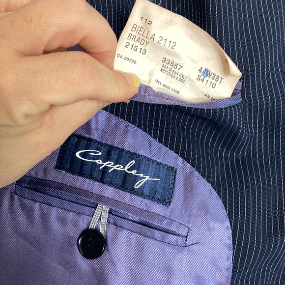 Coppley Suit Mens 44T 38 x 31 Navy Blue Pinstripe Wool 2 Piece Blazer Pants - Picture 11 of 16